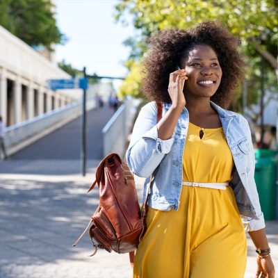 African American woman talking on phone