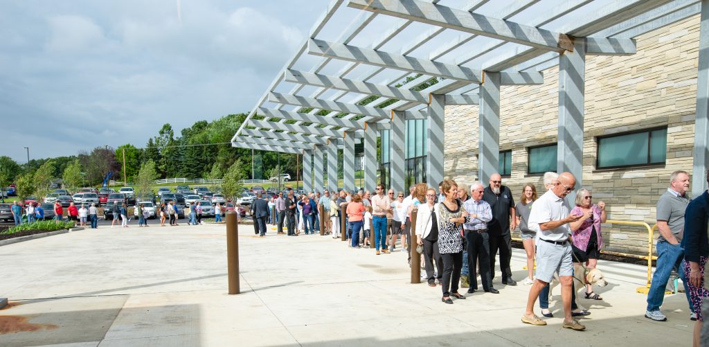 people waiting to enter the new river valley campus