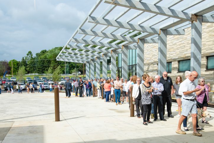 people waiting to enter the new river valley campus
