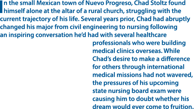 In the small Mexican town of Nuevo Progreso, Chad Stoltz found himself alone at the altar of a rural church, struggli...